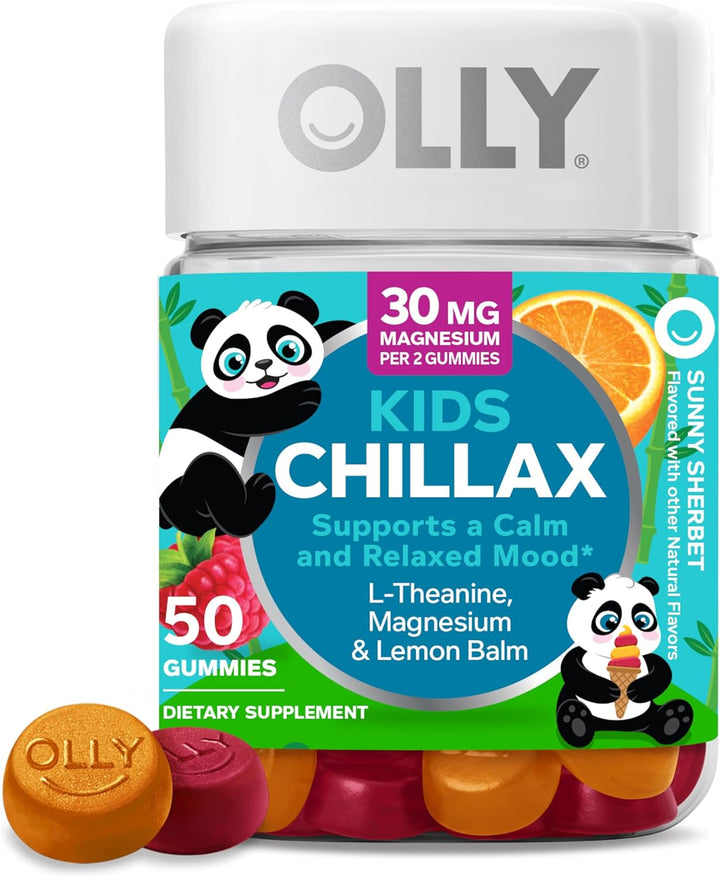 OLLY Kids Chillax Gummies, L-Theanine, Magnesium, Lemon Balm, Chewable Supplement, Sherbet Flavor with Other Natural Flavor - 50 Count