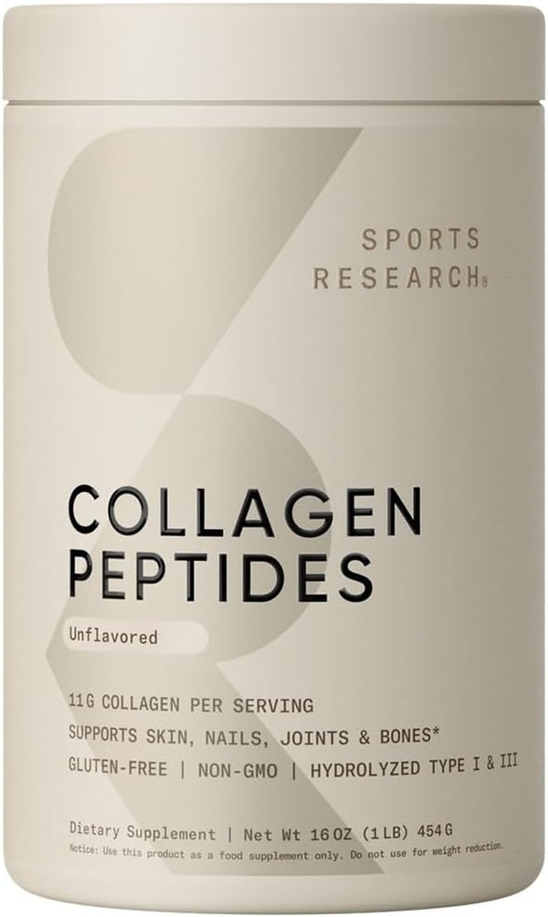 Sports Research Collagen Peptides for Women & Men - Hydrolyzed Type 1 & 3 Collagen Powder Protein Supplement for Healthy Skin, Nails, Bones & Joints - Easy Mixing Vital Nutrients & Proteins