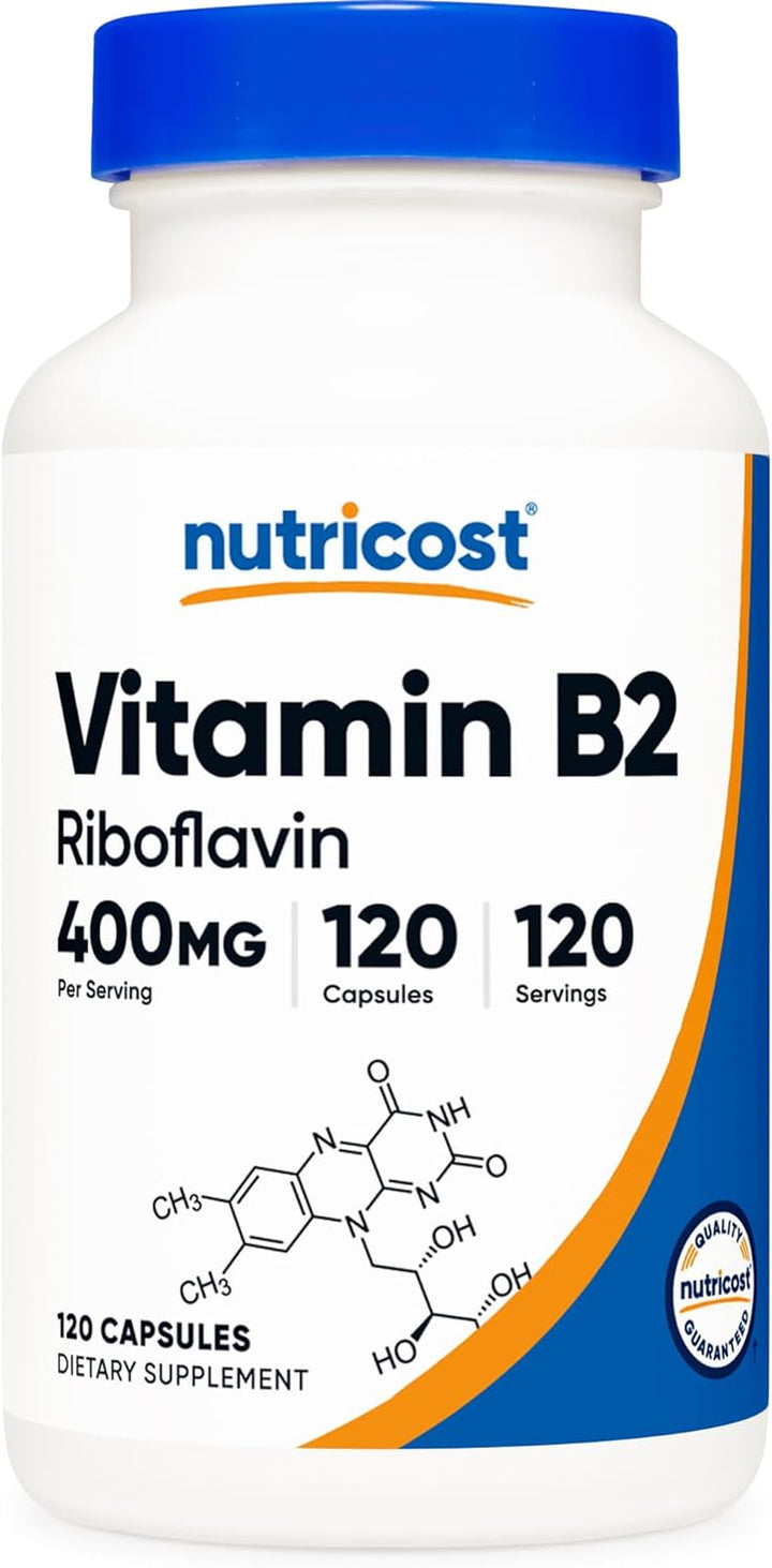 Nutricost Vitamin B2 (Riboflavin) 400Mg, 120 Capsules (3 Bottles)