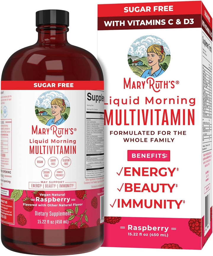 Maryruth'S Multivitamin for Women | Men & Kids | Vegan Liquid Vitamins & Minerals | Adults & Kids Multivitamins | Beauty & Energy Booster | Raspberry | No Added Sugar | 15.22 Fl Oz