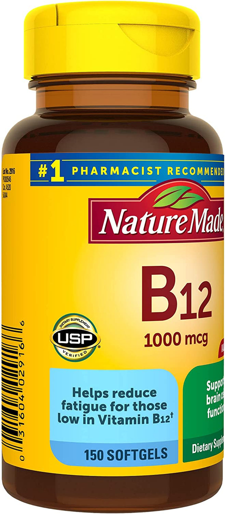 Nature Made Vitamin B12 1000 Mcg, Dietary Supplement for Energy Metabolism Support, 150 Softgels, 150 Day Supply