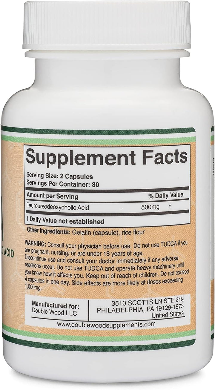 TUDCA Bile Salts Liver Support Supplement, 500Mg Servings, Liver and Gallbladder Cleanse Supplement (60 Capsules, 250Mg) Genuine Bile Acid TUDCA with Strong Bitter Taste by Double Wood